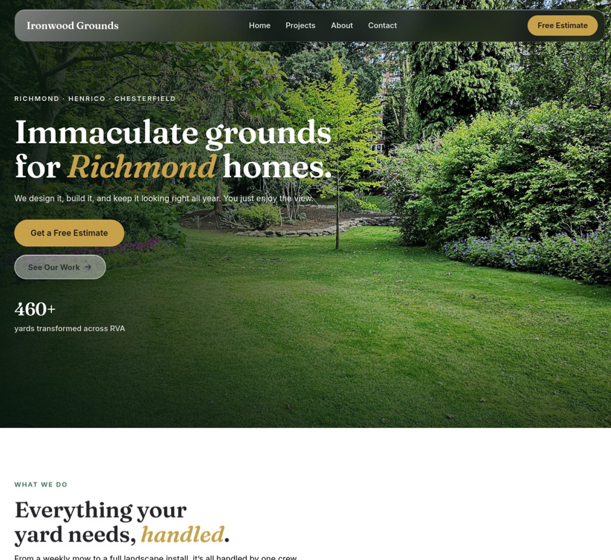 Ironwood Grounds landscaping website built by The Perfect Pivot
